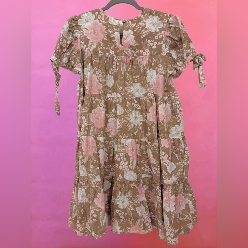 Urban Outfitters Coquette Brown & Pink Floral Babydoll Dress - Size Medium - Picture 9 of 12
